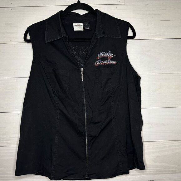 Harley Davidson Sleeveless Zip Up Shirt Top Blouse Size 1X - Picture 2 of 7